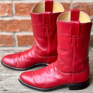 Justin Vintage 3055 Lipstick Red Leather Western Roper Cowboy Boots 6.5M